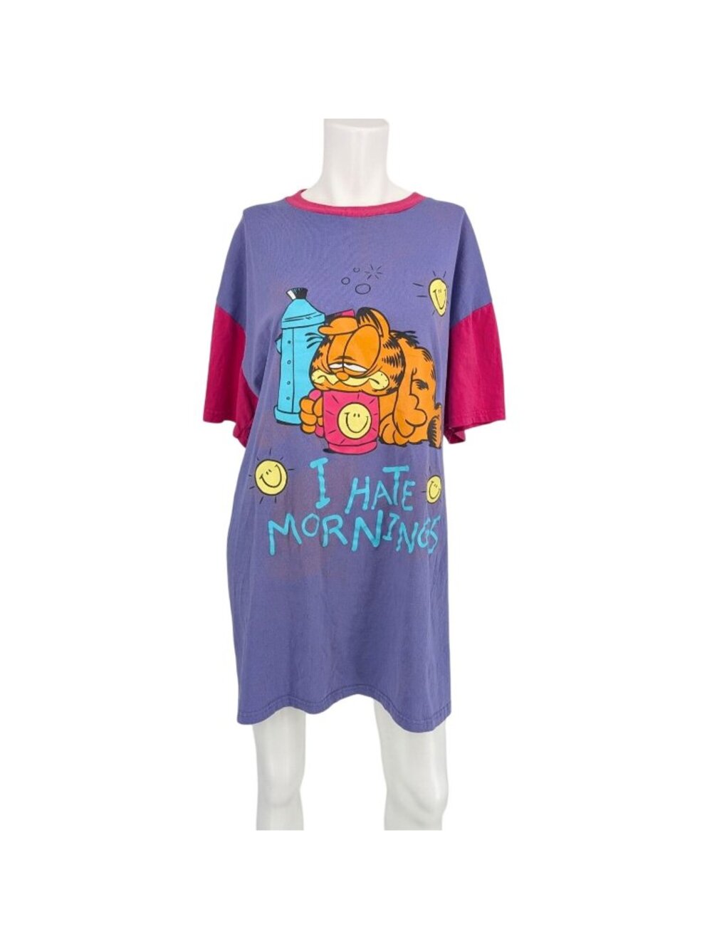 Vtg Garfield Oversized Sleep Shirt 90s I Hate Mornings Cartoon Crewneck One Size